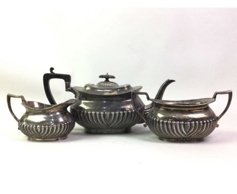 PICQUOT WARE FOUR PIECE TEA AND COFFEE SET, ALONG WITH SILVER PLATE including a three piece tea service