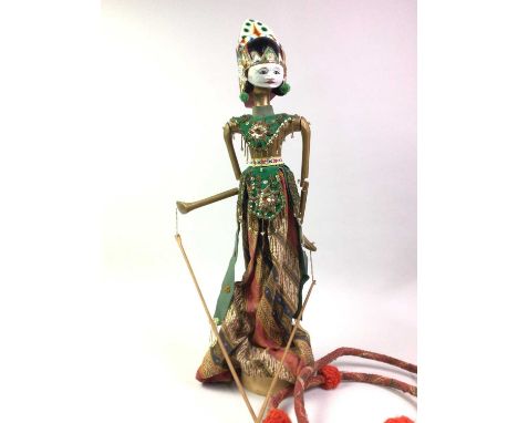 INDONESIAN PUPPET, ALONG WITH A HOOKAH PIPE modelled as a princess, with articulated limbsthe puppet 62cm high