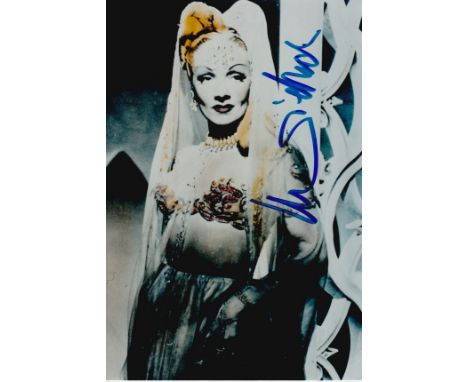 Marlene Dietrich signed 6 x 4 inch colourized portrait photo. Good Condition. All autographs are genuine hand signed and come