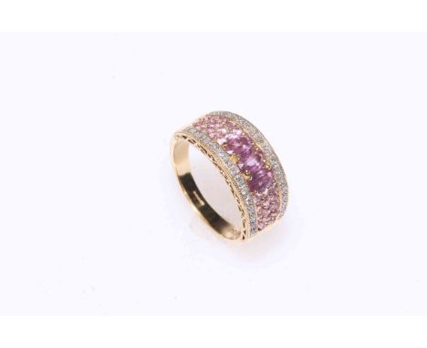 18 carat gold, ruby and diamond multi-stone ring, size N.