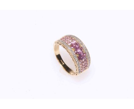 18 carat gold, ruby and diamond multi-stone ring, size N.