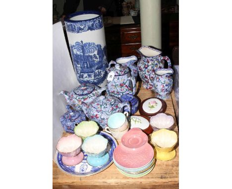 Blue and white stick stand, Maling lustre sundae dishes and saucers, Ringtons chintz etc.