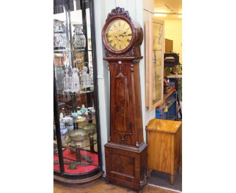 Scottish mahogany eight day longcase clock, A. Andrew, Irvine, having circular dial and hood, crossbanded convex pendulum doo