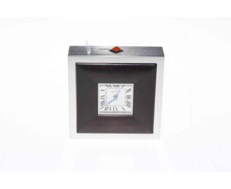 Cartier quartz square desk clock in ebony and stainless steel, 9.5cm .