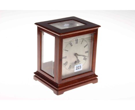 Mahogany framed four glass sided mantel clock 19cm.