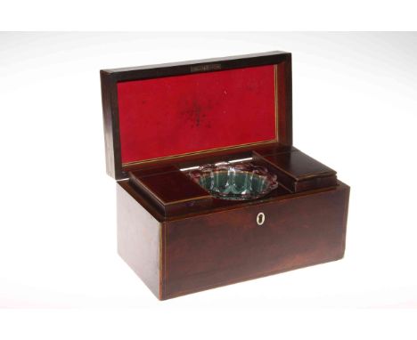 Georgian mahogany tea caddy with mixing bowl, 30cm by 16cm.