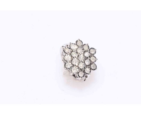 Large diamond cluster ring, with nineteen stones, total approximately 1 carat set in 9 carat gold, size M.