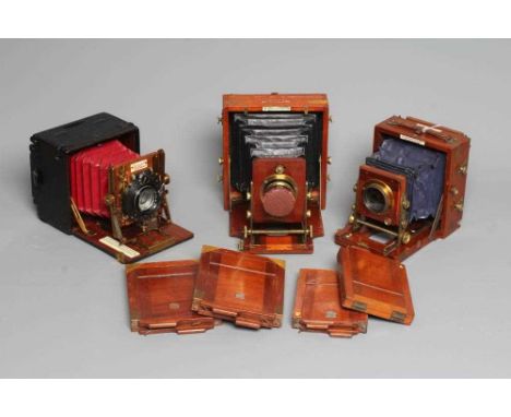 THREE MAHOGANY CASED PLATE CAMERAS, comprising an 1899 quarter plate Instantograph field camera and a 5 x 4 field camera with