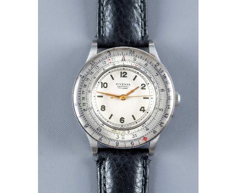 A JUVENIA ARITHMO WRISTWATCH, 1950's, the pale champagne dial with printed gilt Arabic even numerals and hour markers, black 
