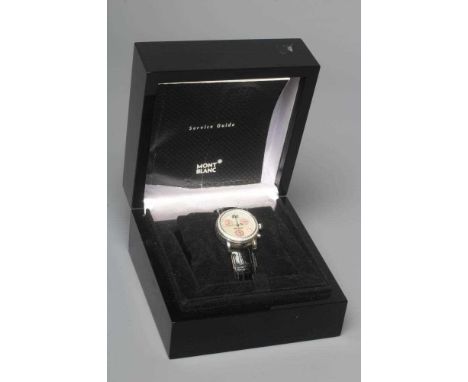 A LADY'S MONTBLANC DIAMOND ARTISAN MEISTERSTUCK CHRONOGRAPH, the mother-of-pearl dial with three further small dials and date