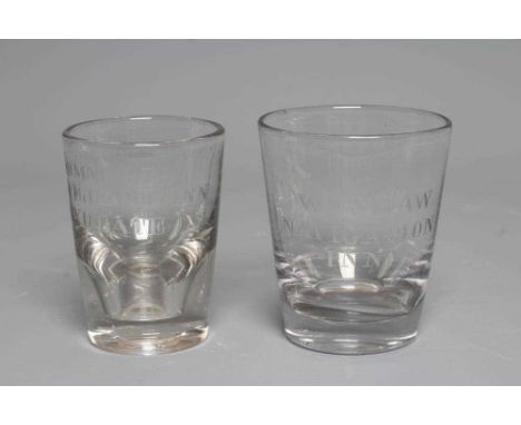A GLASS TUMBLER, late 18th century, of very slightly flared cylindrical form, engraved 'Wm. Shaw, Navigation Inn', possibly b