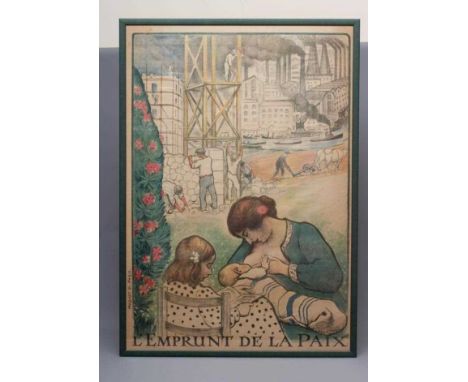 HENRI LEBASQUE (French 1865-1937) 'L'Emprunt de La Paix', a French WWI propaganda poster, lithograph, 44 1/2" x 31", framed a
