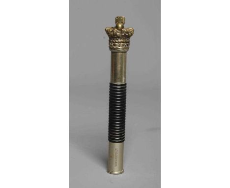 A VICTORIAN POLICE INSPECTOR'S METAL TIPSTAFF BY PARKER &amp; FIELD, of hollow cylindrical form with turned ribbed ebony grip