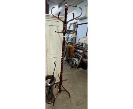 A wirework stick stand and a bentwood coat stand 