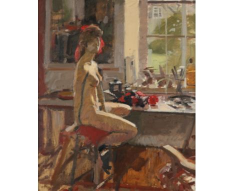 ‡ Ken Howard OBE, RA (b.1932) The Red Headscarf Signed Oil on canvas 61 x 51cm Provenance: Oscar and Peter Johnson Ltd Exhibi