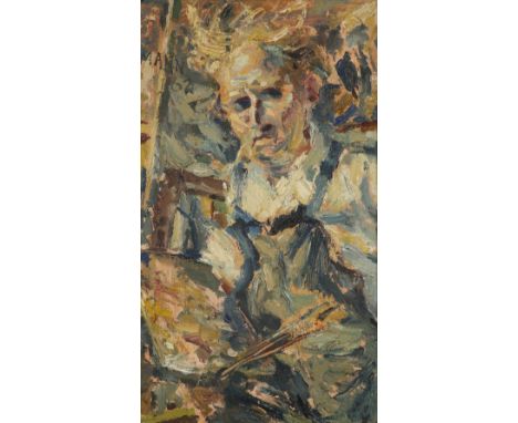 ‡ Cyril Mann (1911-1980) Self portrait with palette and brush Signed and dated 1962 Oil on canvas 91.2 x 53.4cm