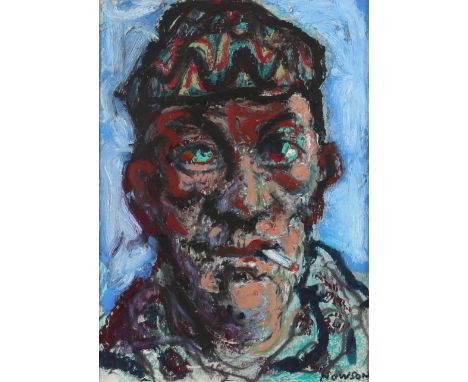 ‡ Peter Howson OBE (Scottish b. 1958) Head and shoulders study of a figure smoking Signed Oil and pencil on paper 19.5 x 13.7