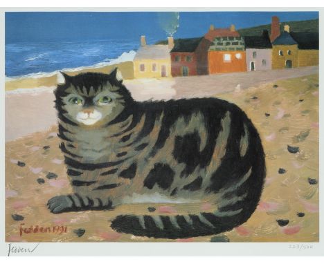 ‡ Mary Fedden OBE, RA, RWA (1915-2012) Cat on a Cornish Beach Signed and numbered 223/500 in pencil to margin Lithograph 28.9