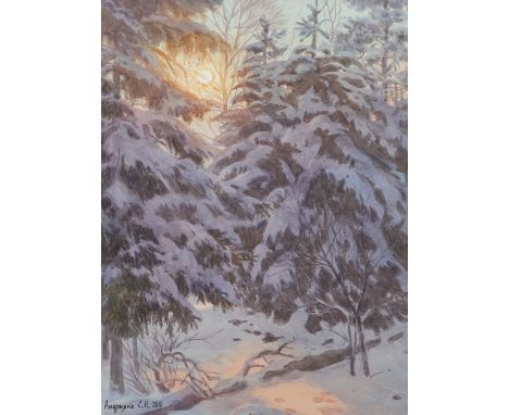 Sergei Nikolaievich Andriyaka (Russian b. 1943) Fir trees in the snow; Autumn trees Two, both signed, one dated 2010, the oth