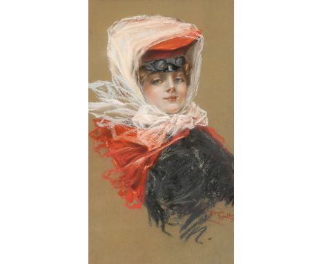 ‡ Frank Insall (20th Century) Portrait of a young woman in motoring costume Signed and dated 07 Pastel 35.5 x 19.5cm