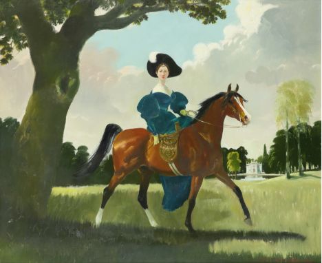 ‡ Doris Zinkeisen (Scottish 1898-1991) Portrait of Lola Montez riding Signed Oil on canvas 63.5 x 76cm Together with a letter