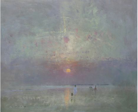 ‡ Fred Cuming RA (b.1930) Last light, Camber Signed Oil on board 59 x 49cm