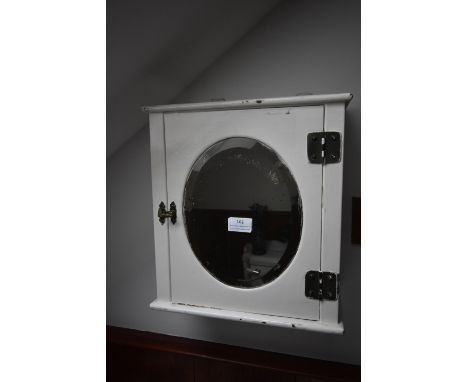 Vintage Metal Bathroom Cabinet with Oval Bevelled Glass, and a Shaving Mug 
