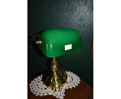 Brass Desk Lamp with Adjustable Green Glass Shade 
