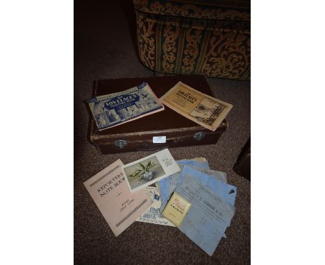 Small Vintage Case Containing Ephemera, Bill Heads, Advertising Paper, etc. 