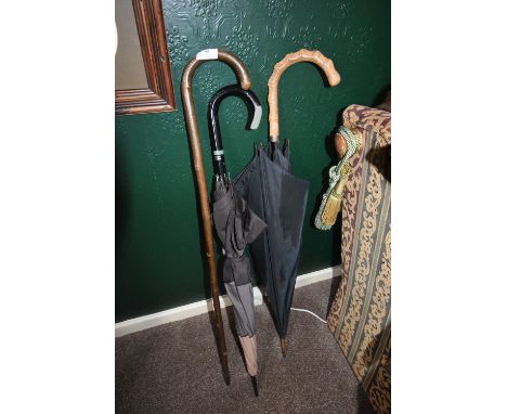 Two Umbrella and a Walking Stick 