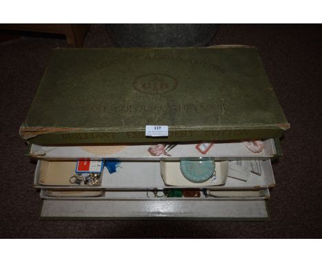 Coates Brilliant Branded Cotton Compartmented Box with Contents of Vintage Sewing Accessories 
