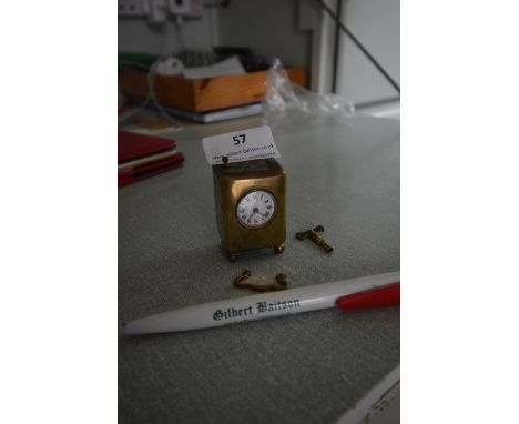 Miniature French Enamel Faced Brass Carriage Clock with Original Key (requires attention) 