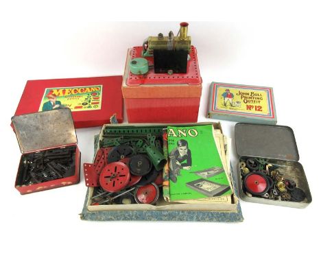 A boxed Mamod S.E.1 Stationary Steam Engine together with a group of Meccano and other games