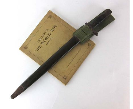 A First World War Remington 1913-pattern bayonet and scabbard, originally belonging to Rifleman D. Green, together with 'Our 