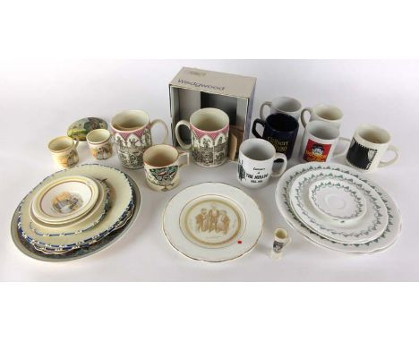 Gilbert and Sullivan interest - A selection of ceramics to include a boxed Wedgwood mug, Royal Worcester Savoy hotel plates, 