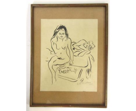 After Ernest Ludwig Kirchner (German 1880-1938),a study of two nudes,lithographic print,signed in pencil,29 x 22 cm   CONDITI
