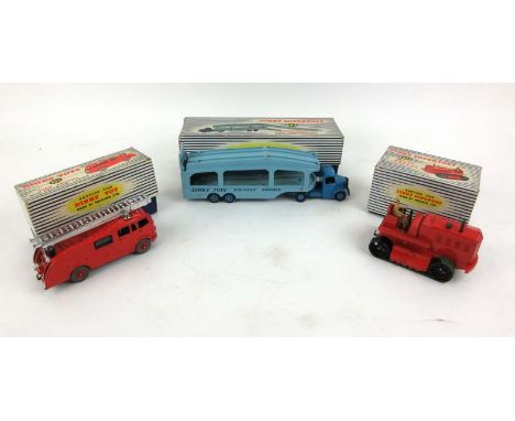 Three boxed Dinky Supertoys including 955 Fire Engine, 963 Heavy Tractor and 982 Pullmore Car Transporter (3)