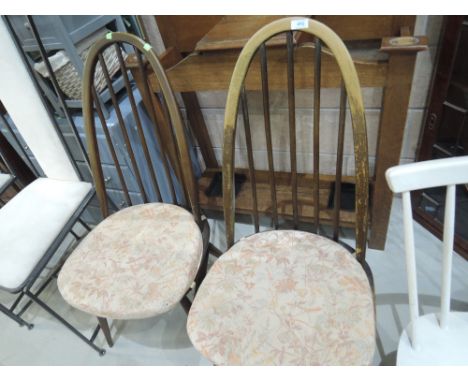 Two vintage Ercol tall hoop and stick back kitchen chairs