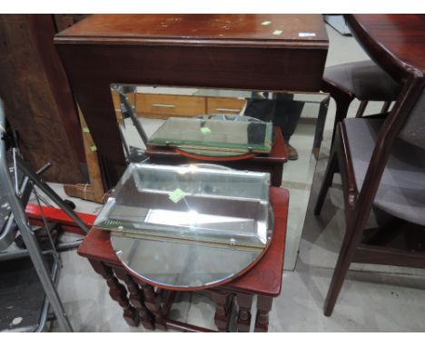 A mid 20th Century oak gateleg table, selection of mirrors and stained frame nest of tables