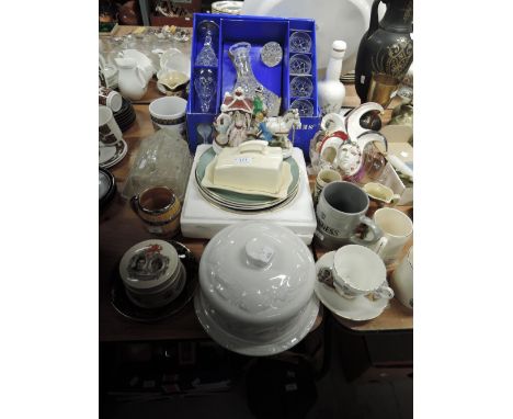 A selection of glass wares and ceramics including boxed decanter and glass set