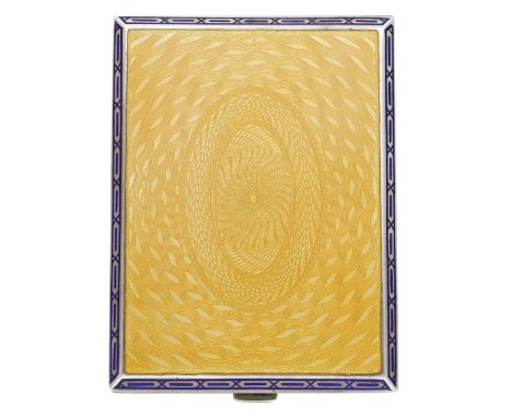 An early 20th century Austria-Hungary silver and enamel cigarette case, decorated with golden-coloured guilloché enamel withi