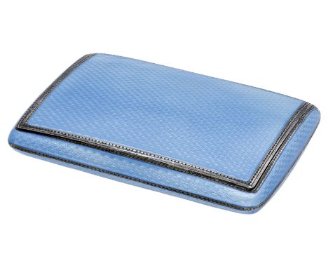 A Continental silver and enamel cigarette case, decorated throughout with pale blue guilloché enamel, gilt interior, import m