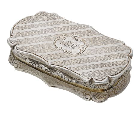 A Victoria silver vinaigrette by Nathaniel Mills, of shaped rectangular form, the hinged lid with diagonal engine-turned deco