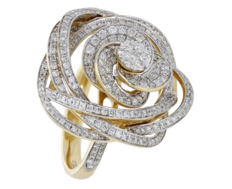 A diamond dress ring, of openwork whorl design, set throughout with brilliant-cut diamonds, the central section rotating, sta