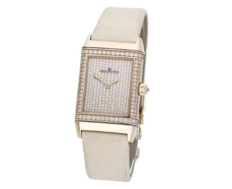 Jaeger LeCoultre. A lady’s pink gold and diamond-set dual dial wristwatch, Ref. 256.2.75, Reverso Duetto Classique, circa 201