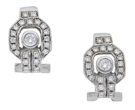 A pair of diamond-set earrings, of Art Deco style and vari-set throughout with brilliant-cut diamonds, to post and clip fitti