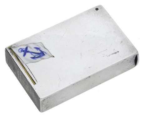 A Victoria silver vesta case, of naval interest, one corner inset with an enamel fouled anchor flag, by James Samuel Bell & L