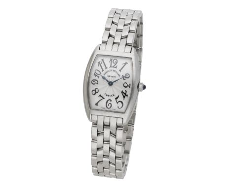 Franck Muller. A lady’s stainless steel tonneau-form wristwatch with bracelet, ref. 1752QZ, no. 1211, Curvex, circa 2008. Mov