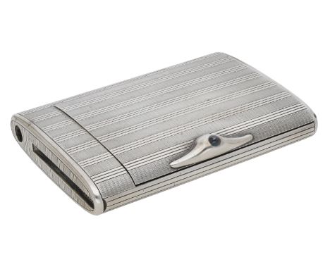 An Art Deco French silver cigarette and vesta case, of bowed rectangular form, with ribbed engine-turned decoration throughou