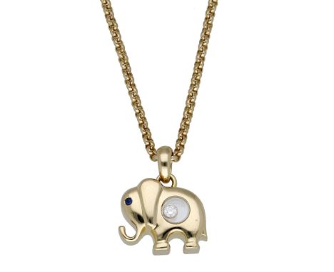 A ‘Happy Diamonds’ pendant on chain by Chopard, the stylised elephant with sapphire-set eye and glazed compartment revealing 